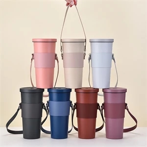 Leather Coffee Cup Sleeve with Handle Strap - Brilliant Promos