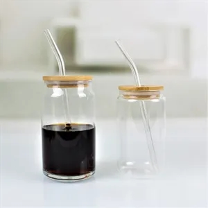 16oz glass jar with bamboo lid and straw - Brilliant Promos - Be Brilliant!