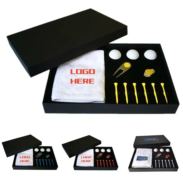 Golf Gift Sets Box with Ball/Towel/Tees/Divot Tool/Hat Clip