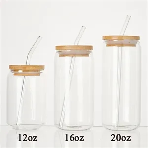 20oz. Drinking Glass Cup with Bamboo Lid and Straw - Brilliant