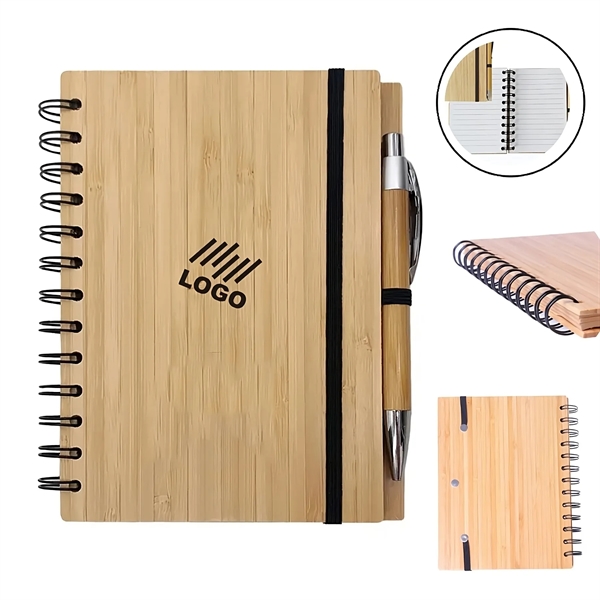 Bamboo Covered Lined Spiral Journal Notebook