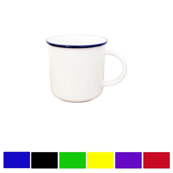 13.5oz Coffee Milk Mug White Ceramic Cup Blue Rim No Cover