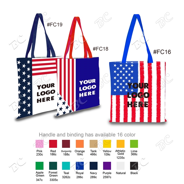 Flag Design Sublimated 5oz Cotton Color Handle Tote Bag - Image 1