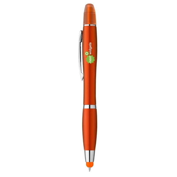 3-in-1 Plastic Ballpoint Pen with Highlighter and Soft Touch - Image 3