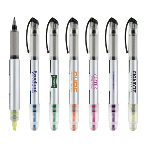2-in-1 Plastic Rollerball Pen with Highlighter - Image 1