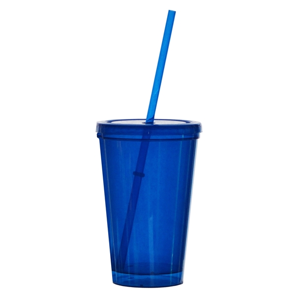 Double Wall Tumbler Travel Cup w/Straw - 16oz - Image 2