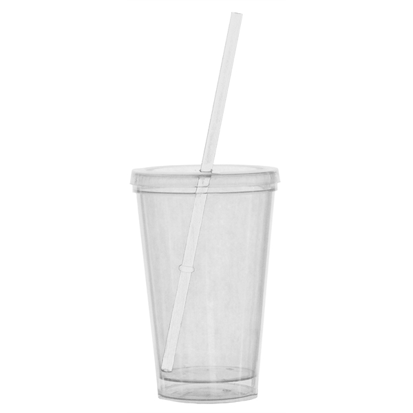 Double Wall Tumbler Travel Cup w/Straw - 16oz - Image 3