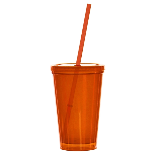 Double Wall Tumbler Travel Cup w/Straw - 16oz - Image 4