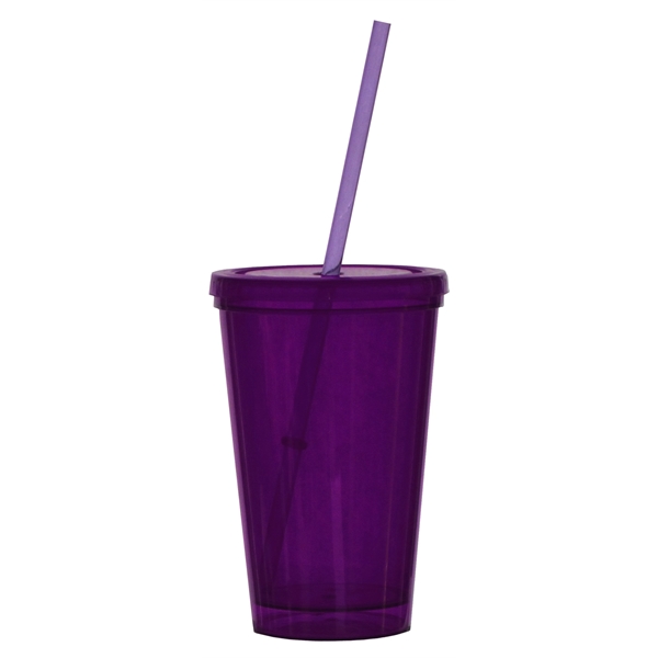 Double Wall Tumbler Travel Cup w/Straw - 16oz - Image 5