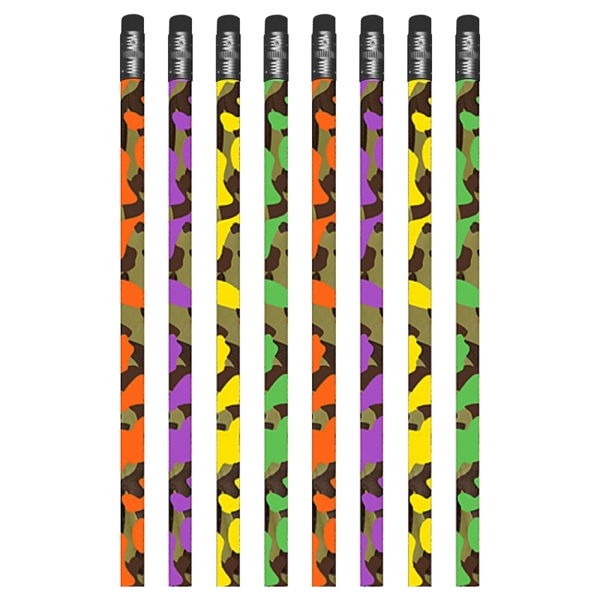 USA Made Colorful Camo Pencil w/ Black Eraser, #2 lead - Image 2