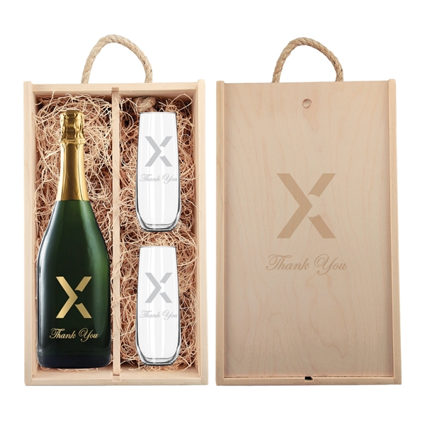 Engraved Wood Box w/ Custom Etched Wine & Glasses - Image 2