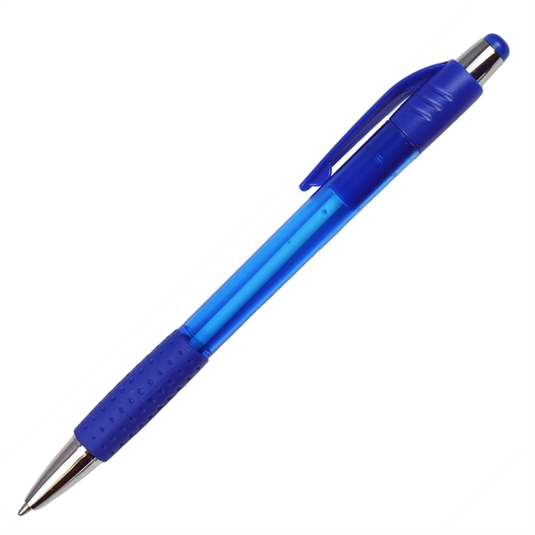 Translucent Barrel Pen w/ Rubber Grip & Silver Accents - Image 2