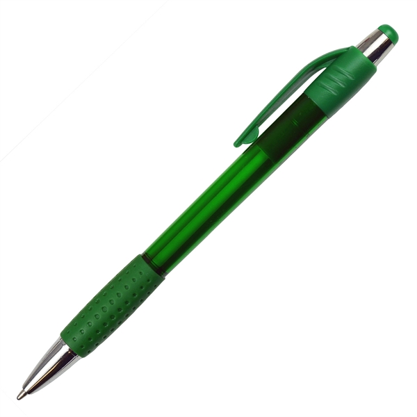 Translucent Barrel Pen w/ Rubber Grip & Silver Accents - Image 3