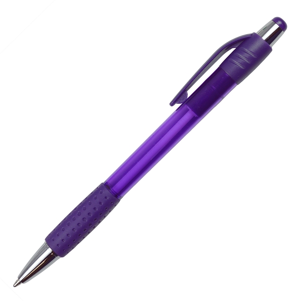 Translucent Barrel Pen w/ Rubber Grip & Silver Accents - Image 4