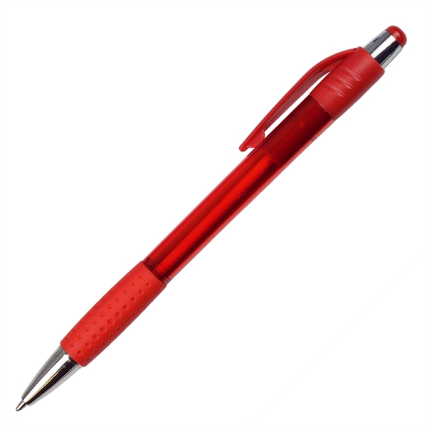 Translucent Barrel Pen w/ Rubber Grip & Silver Accents - Image 5