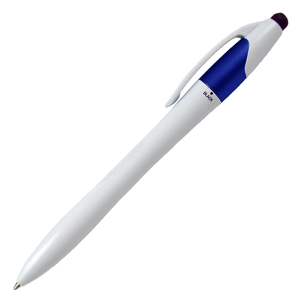 White Barrel European Ballpoint Pen w/ 3 Ink Colors & Stylus - Image 2