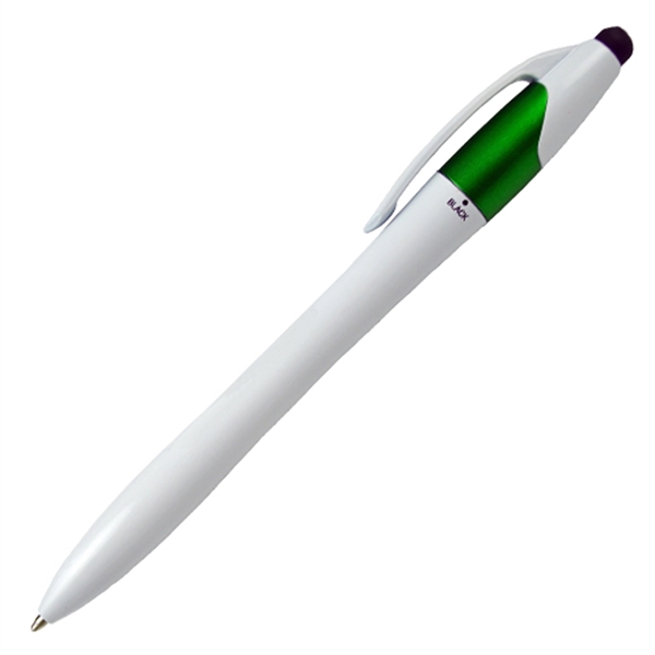 White Barrel European Ballpoint Pen w/ 3 Ink Colors & Stylus - Image 3