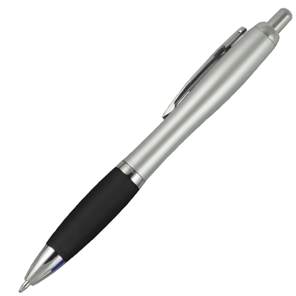 Silver Barrel Ballpoint Pen w/Colored Rubber Grip - Image 2