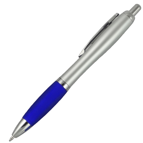 Silver Barrel Ballpoint Pen w/Colored Rubber Grip - Image 3