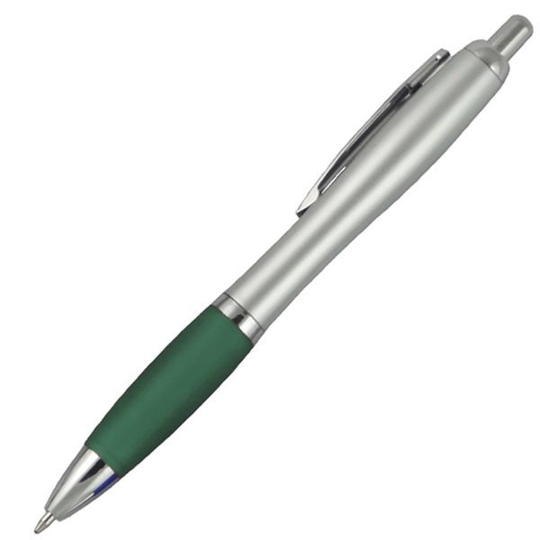 Silver Barrel Ballpoint Pen w/Colored Rubber Grip - Image 4