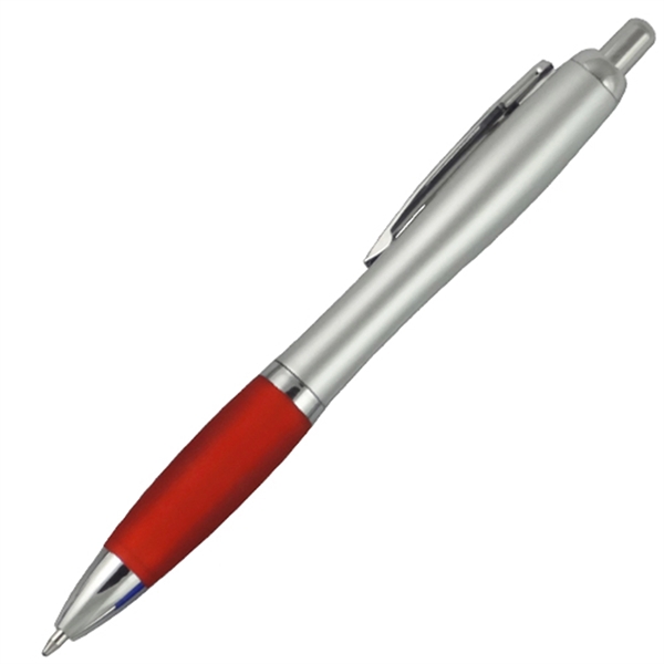 Silver Barrel Ballpoint Pen w/Colored Rubber Grip - Image 5