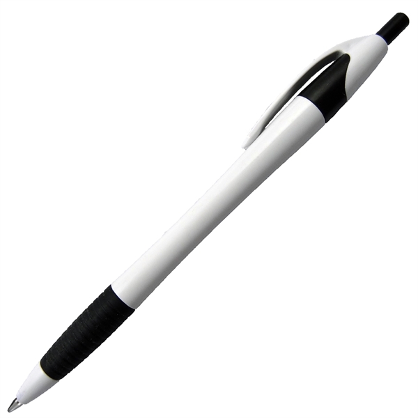 White Barrel European Design Ballpoint Pen w/Rubber Grip - Image 2