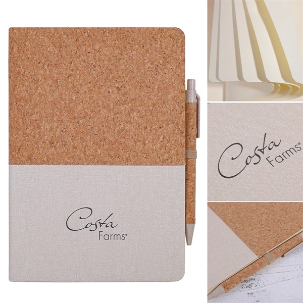 Branded Cork Spliced A5 Business Linen Notebook