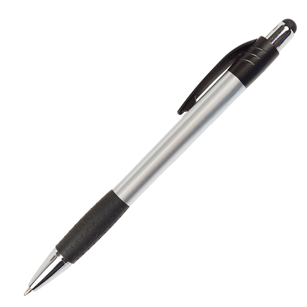 Silver Matte Pen w/Stylus, Colored Rubber Grips & Accents - Image 2