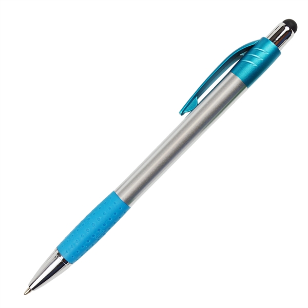 Silver Matte Pen w/Stylus, Colored Rubber Grips & Accents - Image 3