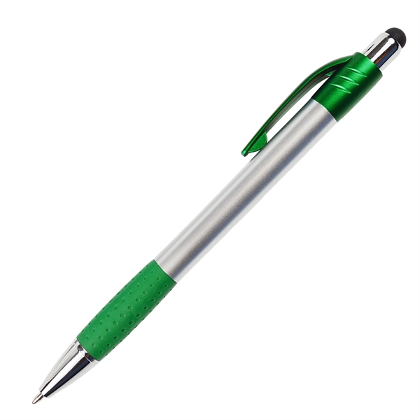 Silver Matte Pen w/Stylus, Colored Rubber Grips & Accents - Image 4