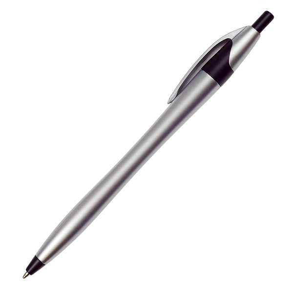 Silver Barrel European Design Ballpoint Pen w/Color Accents - Image 2