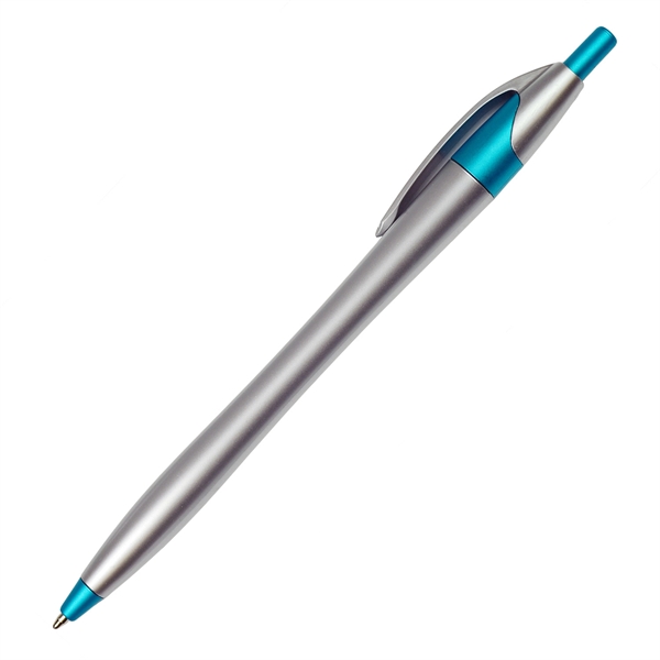 Silver Barrel European Design Ballpoint Pen w/Color Accents - Image 3