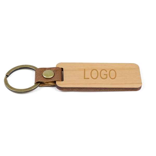 MOQ 50 Solid Wood PU Leather Wooden Key Chain