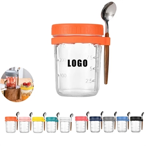 Overnight Oats Jar with Lids and Spoons - Brilliant Promos - Be