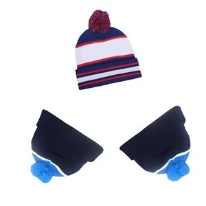 Custom Acrylic Knit Beanie Cap with Cuff and Pompom