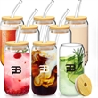 17oz Glass Cups with Lids and Straws Can Shaped Tumbler