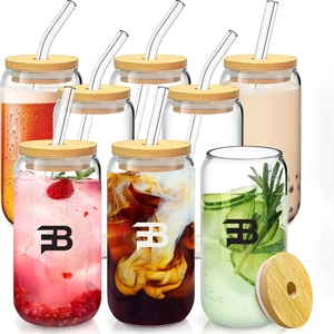 17oz Glass Cups with Lids and Straws Can Shaped Tumbler - Brilliant Promos  - Be Brilliant!