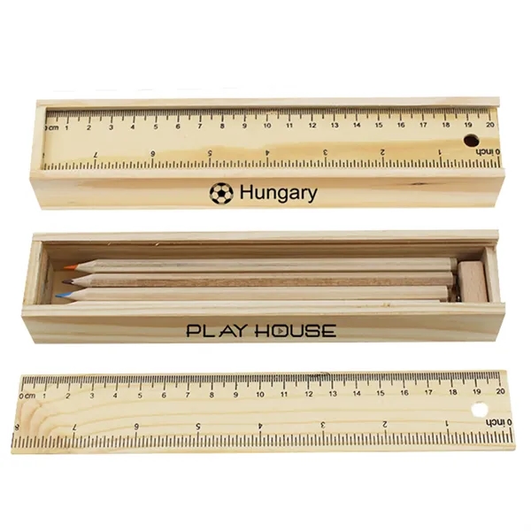 Color Pencil Wood Box With Slide Lid And Ruler