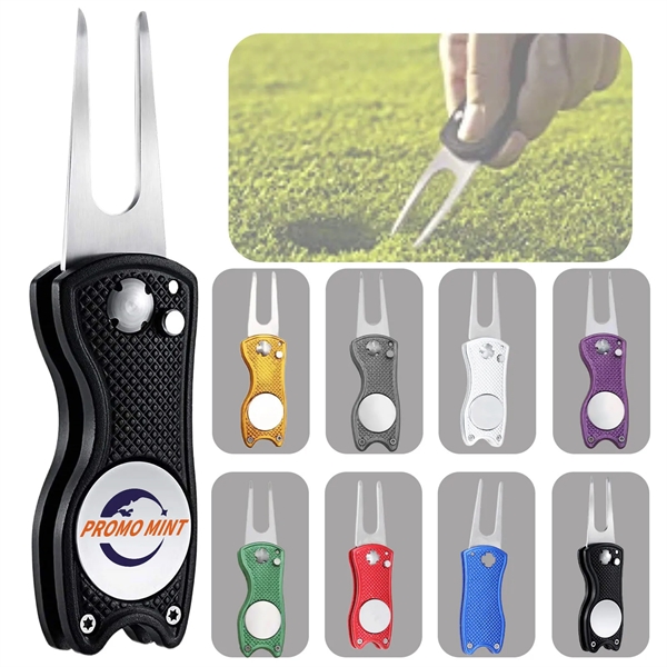 Stainless Steel Foldable Golf Divot Tool with Pop-up Button