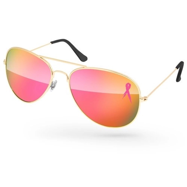Breast Cancer Awareness Aviator Mirror Sunglasses w/1-color