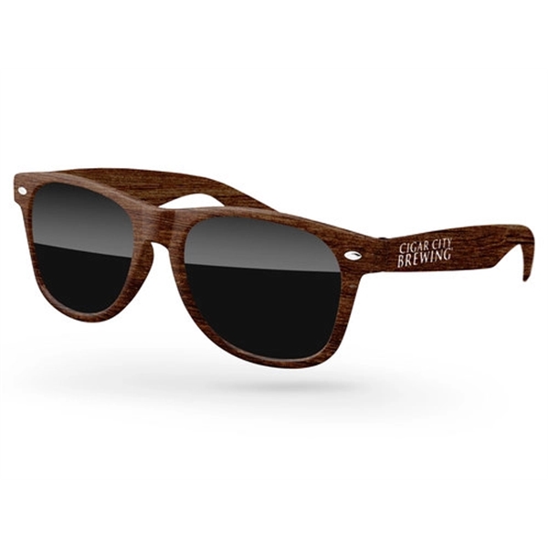 Faux-wood Retro Sunglasses w/ 1-color imprint - Image 1