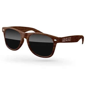 Faux-wood Retro Sunglasses w/ 1-color imprint