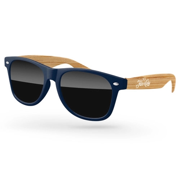 2-Tone Faux-wood Retro Sunglasses w/ 1-color imprint - Image 1
