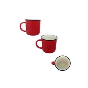 13.5oz Coffee Milk Mug Red Ceramic Cup Black Rim No Cover