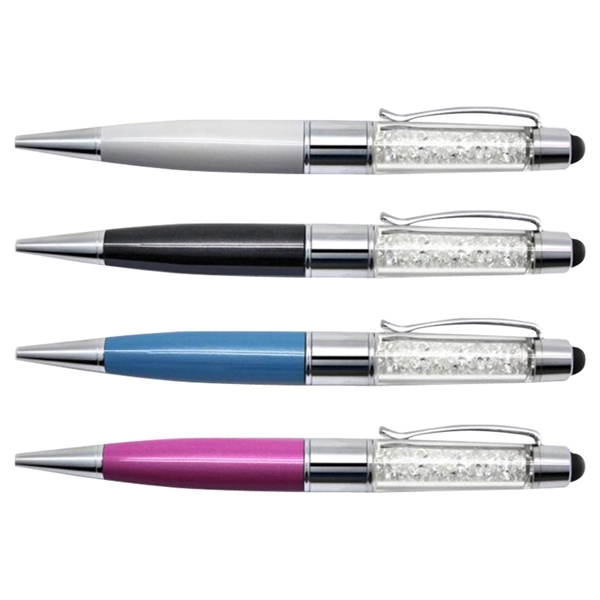 3 in 1 Crystal Ballpoint Pen, USB Drive and Stylus - Image 1