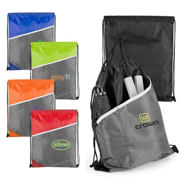Polyester Bold Color Drawstring Backpack - Image 1