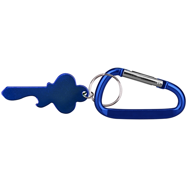 Key Shape Bottle Opener Key Ring with Carabiner - Image 2