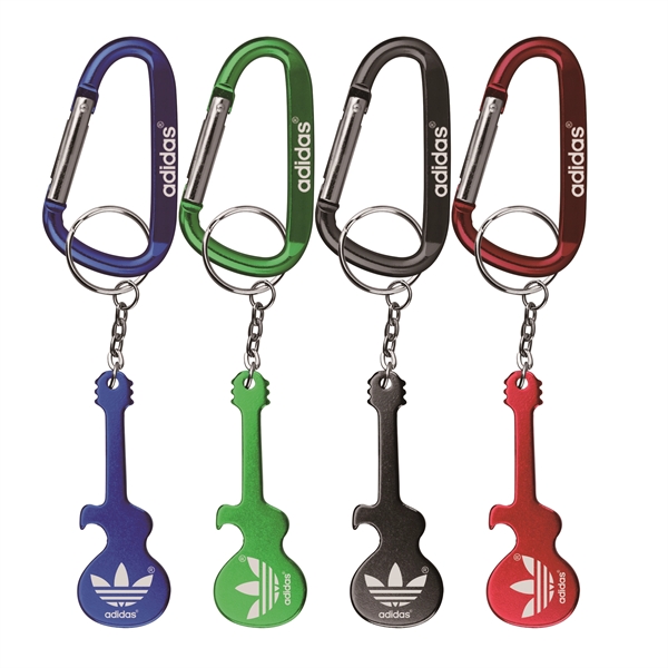 Guitar Shaped Bottle Opener with Key Chain & Carabiner - Image 1