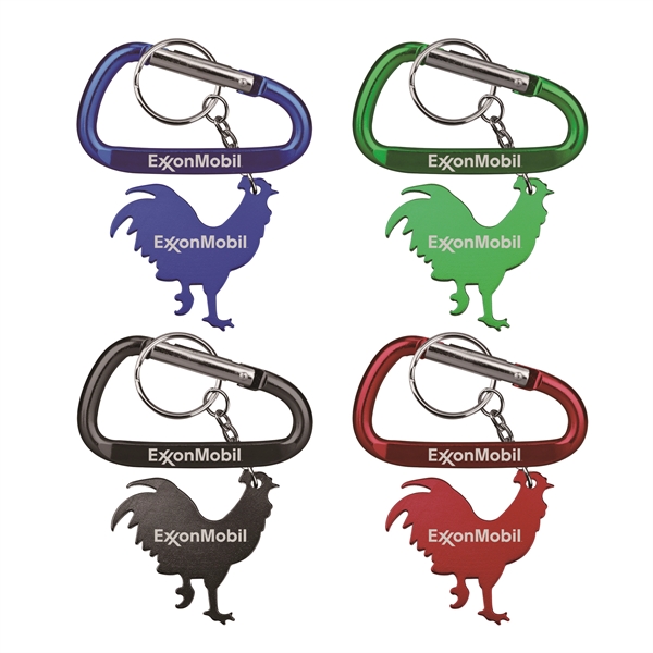 Rooster Shape Bottle Opener with Key Chain & Carabiner - Image 1