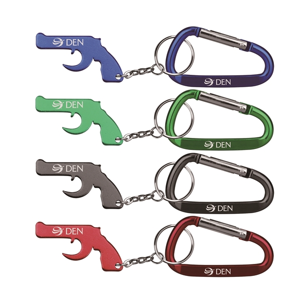 Gun Shape Bottle Opener Key Chain & Carabineer - Image 1